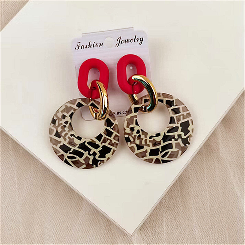 Wholesale Geometric Leopard Print Circle Acrylic Earrings