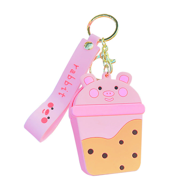 Wholesale Acrylic Cute Milk Tea Pig Silicone Coin Purse Keychain