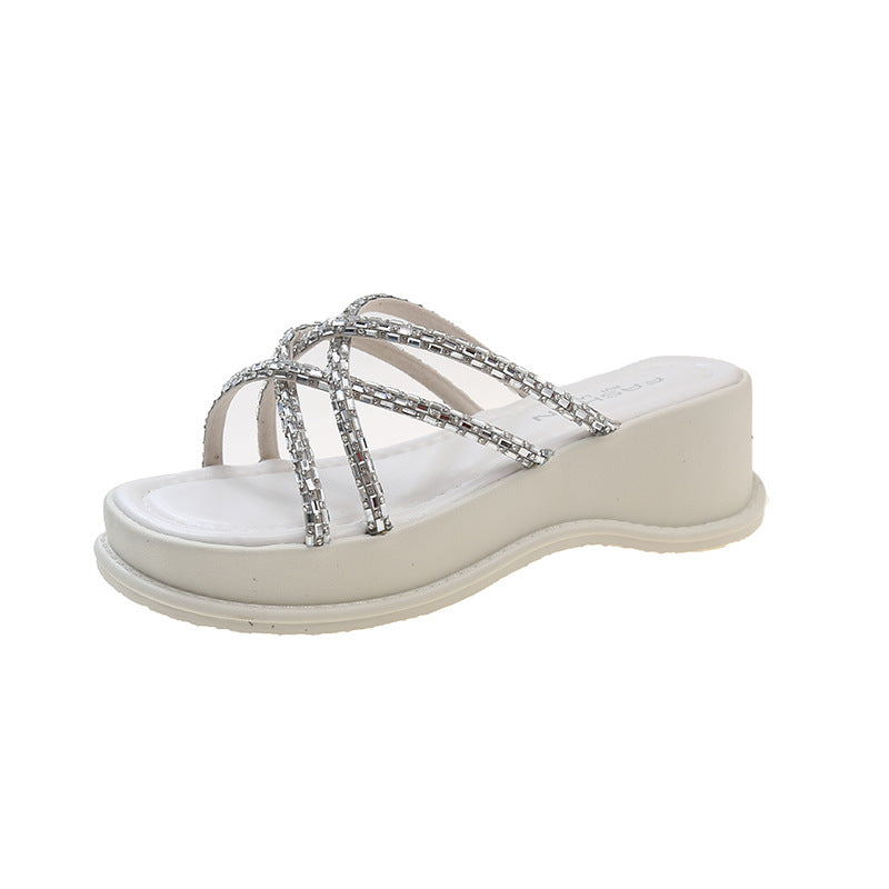 Wholesale Rhinestone Thick-soled Outer Sandals for Women