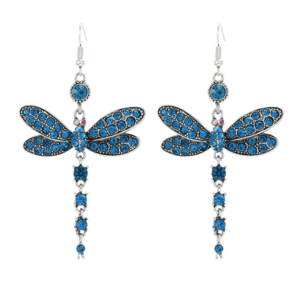 Wholesale Vintage Ethnic Blue Tassel Dragonfly Drop Earrings For Women Zinc Alloy Electroplated Fashion Jewelry Accessory
