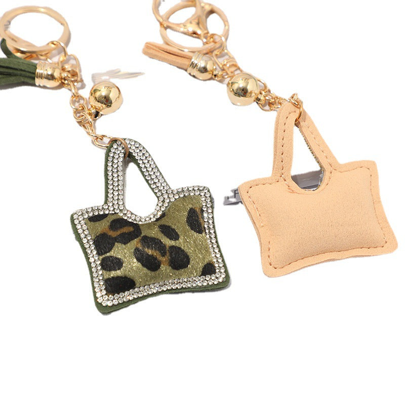 Wholesale Velvet Leopard Print Bags with Hot Diamond Keychains