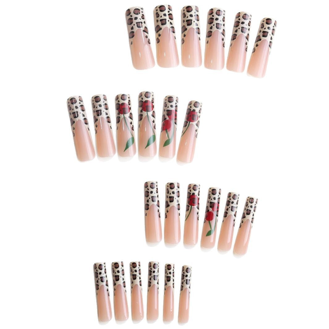 Wholesale Simple French sweet cool leopard print cherry Press-on Nails