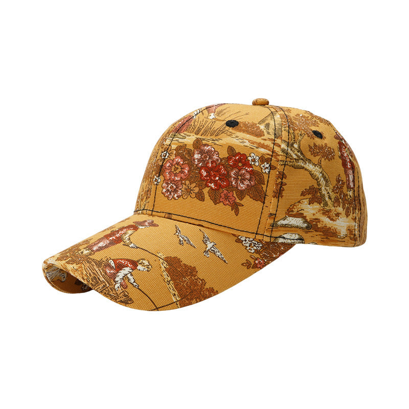 Wholesale The New Big Head Circumference Hard Top Cotton Fashion National Style Landscape Painting Cap