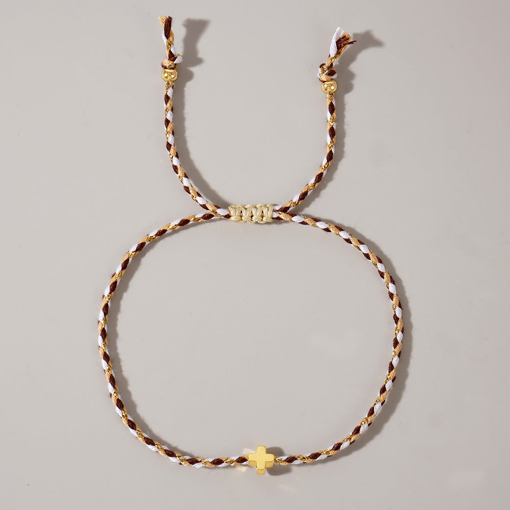 Wholesale Simple Casual Style Four-color Cotton Rope Copper Cross Bracelet