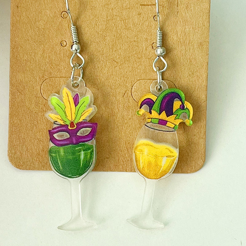 Wholesale 2 Pairs/pack Carnival Shiny Gleaming Leather Triple Layer  Mardi Gras Earrings