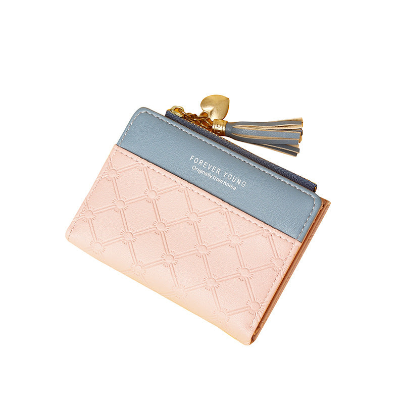 Wholesale Women' s short spliced wallet with zipper and coin purse