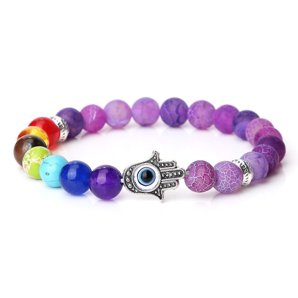 Wholesale Spaced Buddha Hand Alloy Spacer Eye String Colorful Stone Bracelet