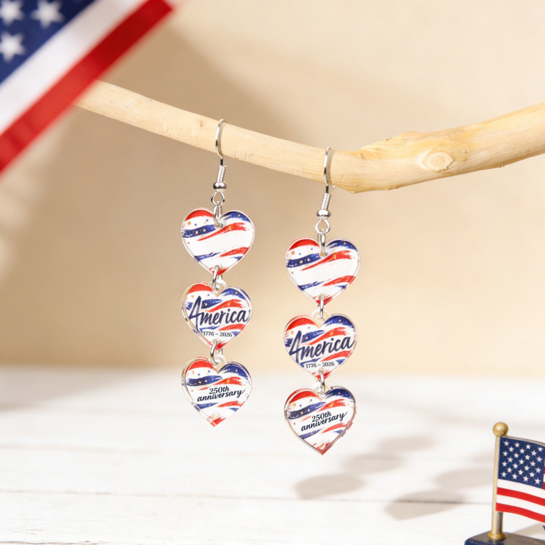 Wholesale Independence Day Anniversary Love Star Spangled Banner Acrylic Earrings