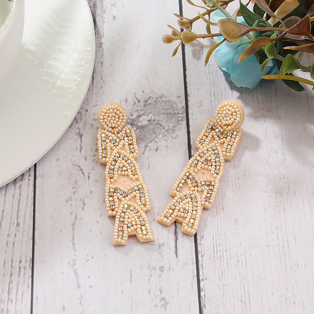 Wholesale MAMA Letter Handmade Beaded Rice Bead Earrings