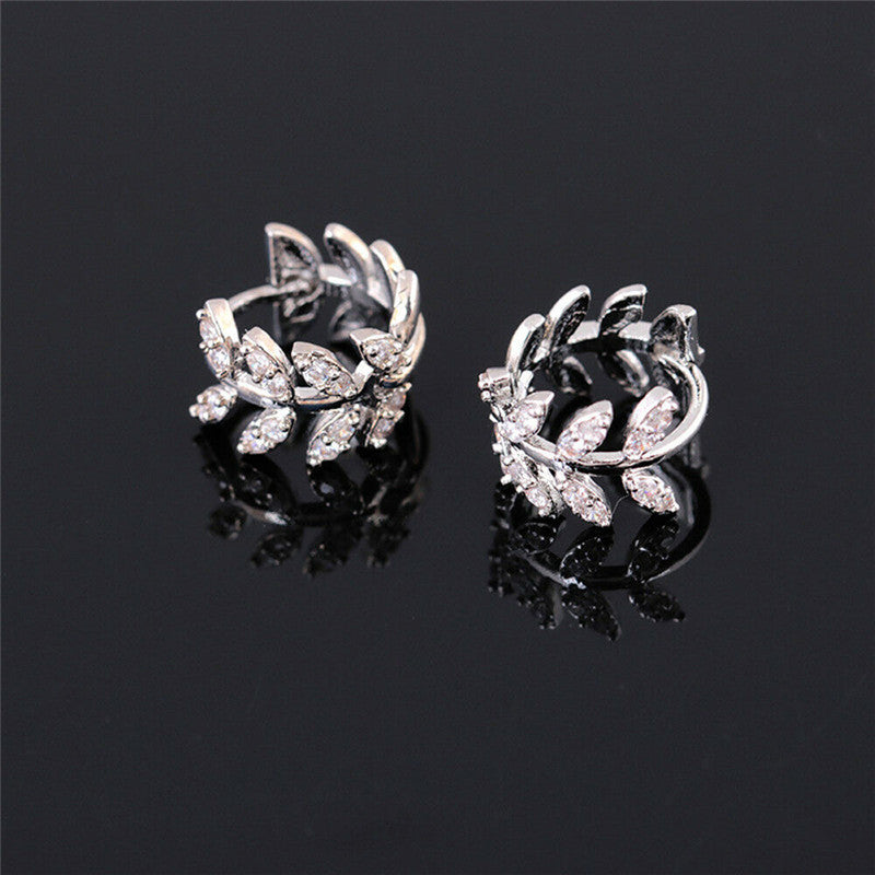 Wholesale Branches inlaid with diamonds  willow leaves Blingbling Earrings
