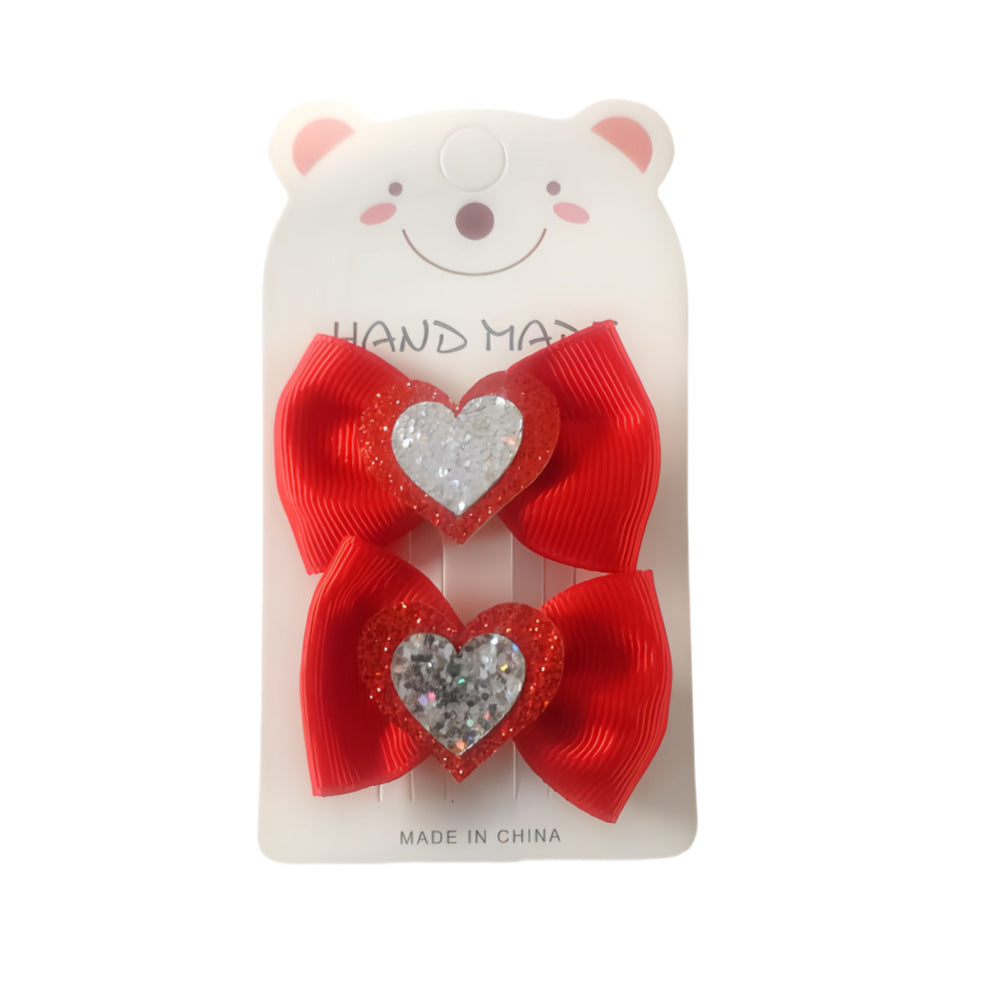Wholesale 10pcs Valentine's Day Bow Love Hairpin Rib Ribbon Hairpin Handmade No Hair Injury Baby Hairpin Children's Headwear