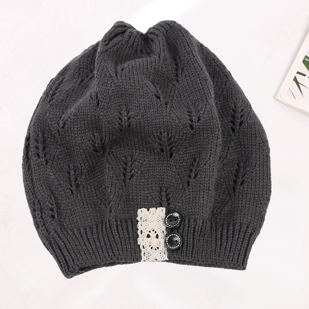 Wholesale Knitted Woolen Cut-out Lace Warm Hat