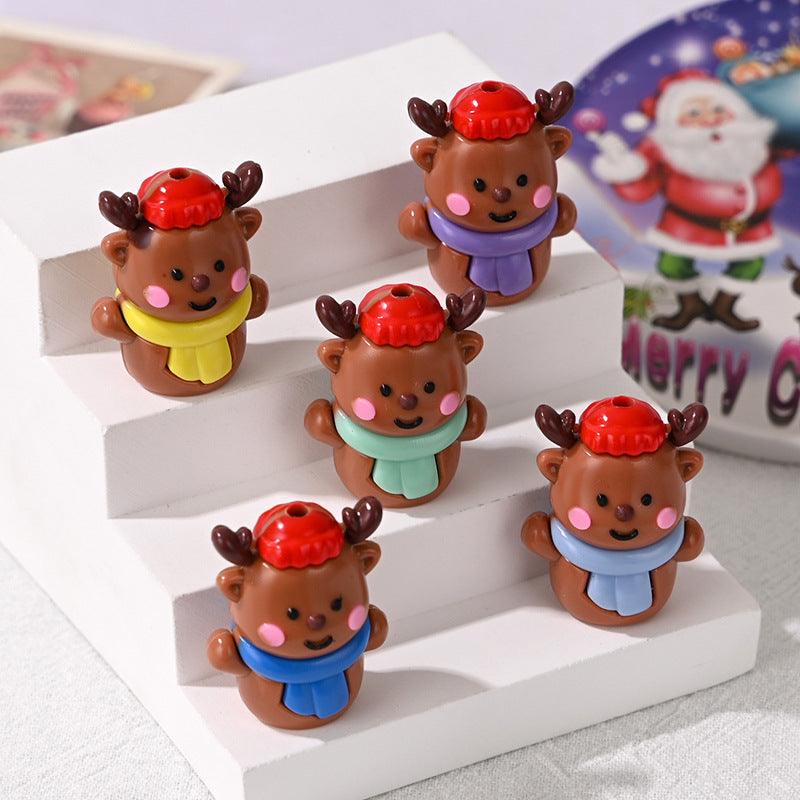 Wholesale 5pcs/pack  Christmas reindeer through-hole rubber beads  Acrylic Beads