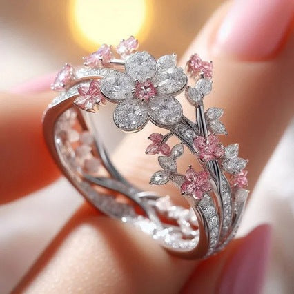 Wholesale luxury pink diamond flower index finger ring