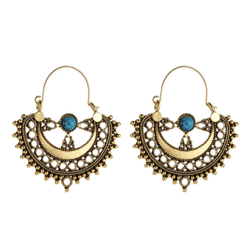 Wholesale Retro Metal Hollow Flower Bohemian Carved Court Style Earrings