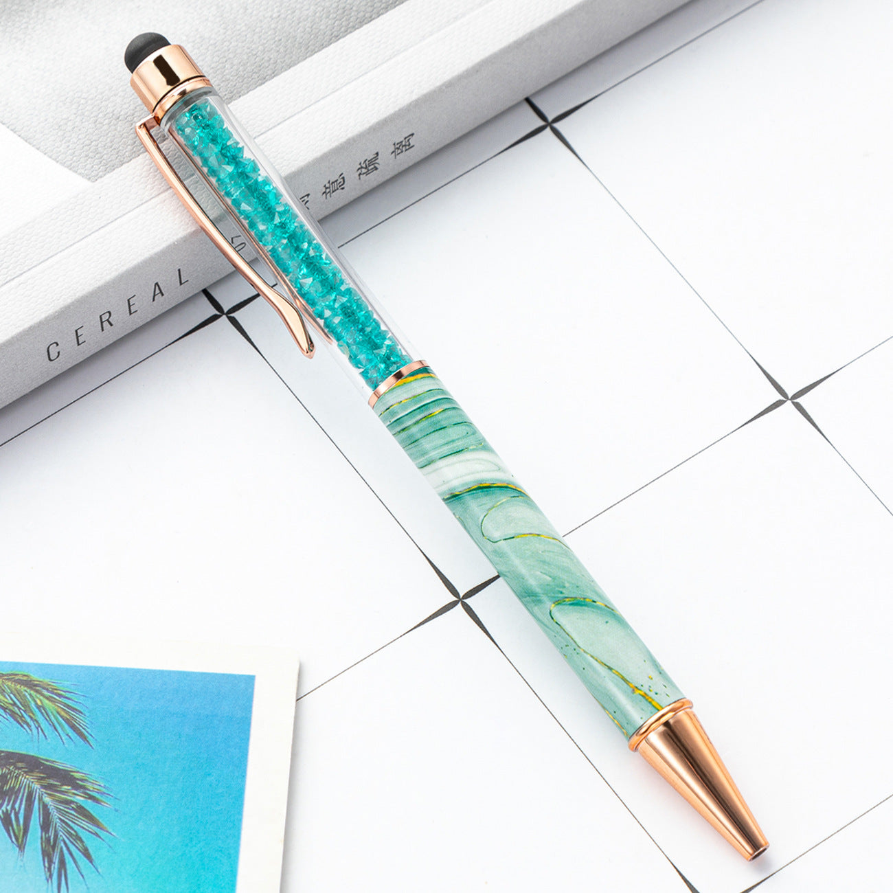 Wholesale Rotating Touch Screen Crystal Pen Marble Pattern Fashion Metal Pen