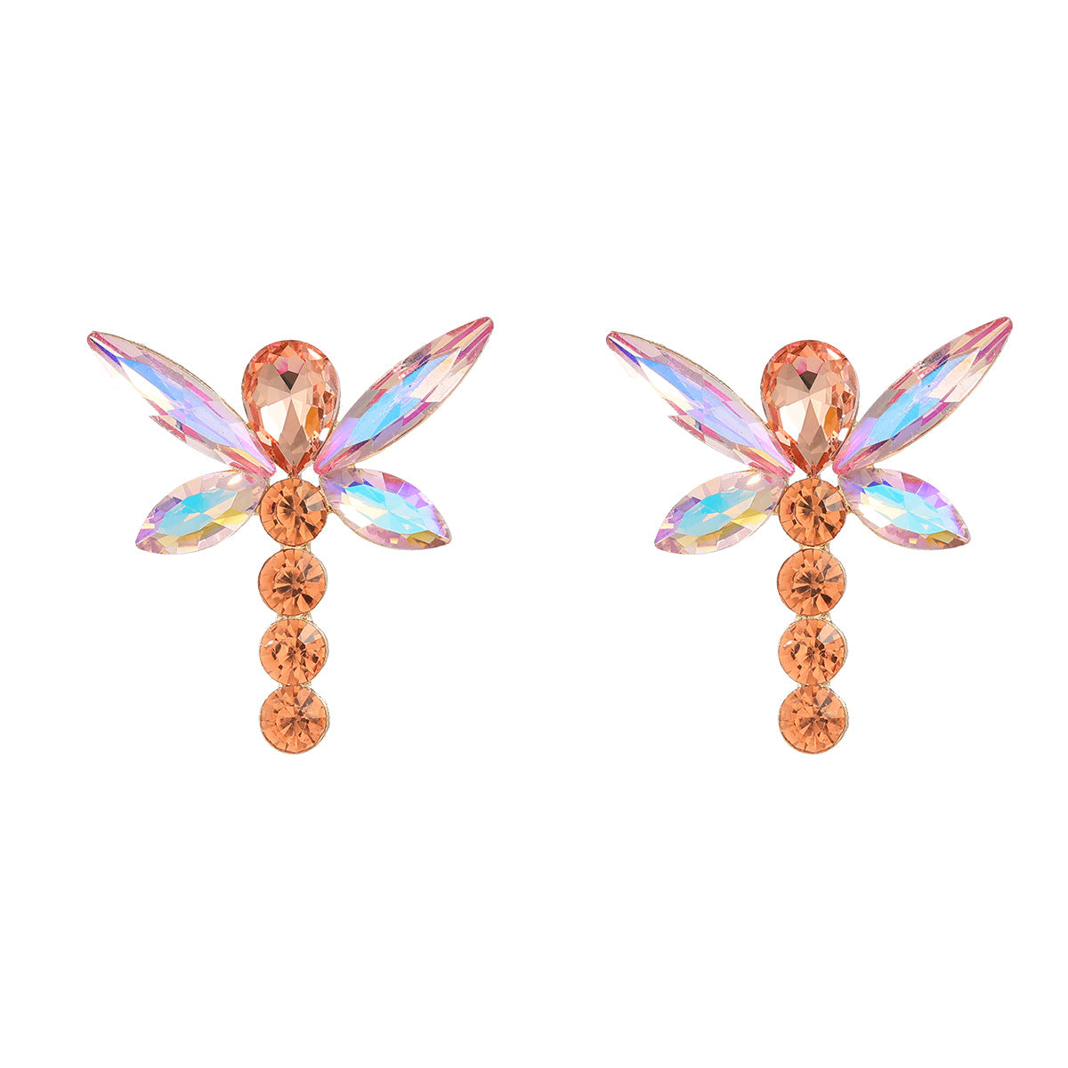 Wholesale Colorful Diamond Exaggerated Alloy Full Diamond Dragonfly Shaped Earrings
