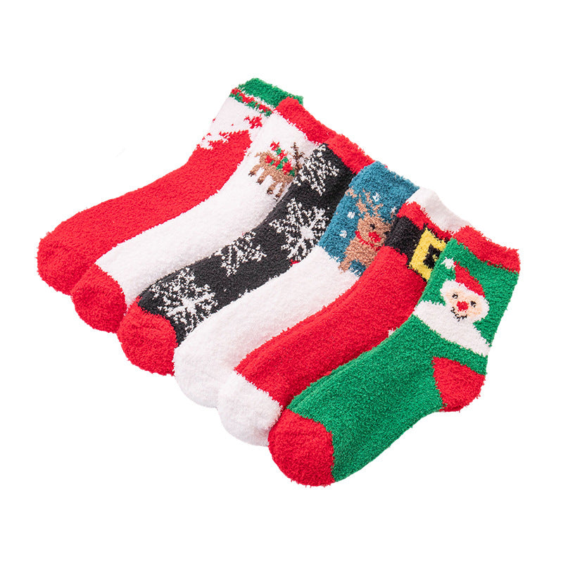 Wholesale Christmas Winter Women's Home Coral Plush Thick Sleeping Socks