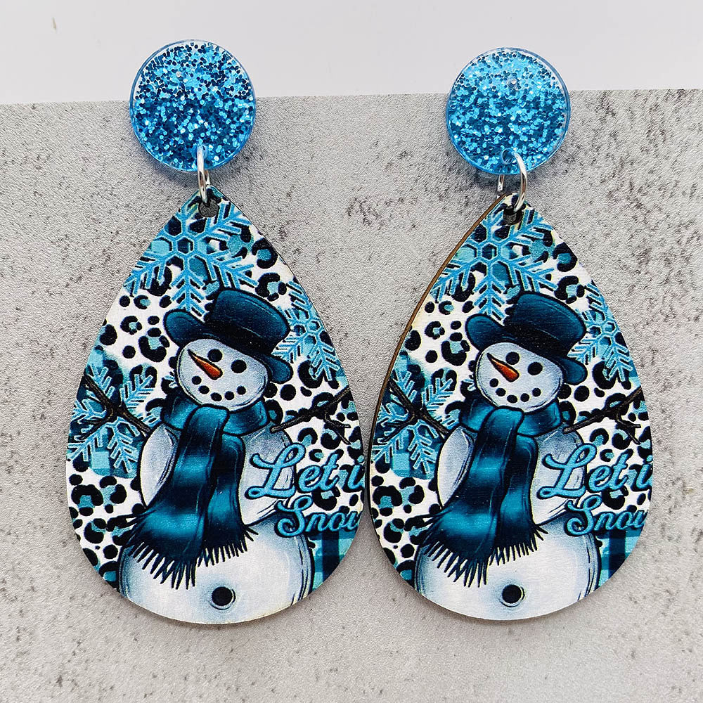 Wholesale Christmas Water Drop Wooden Earrings