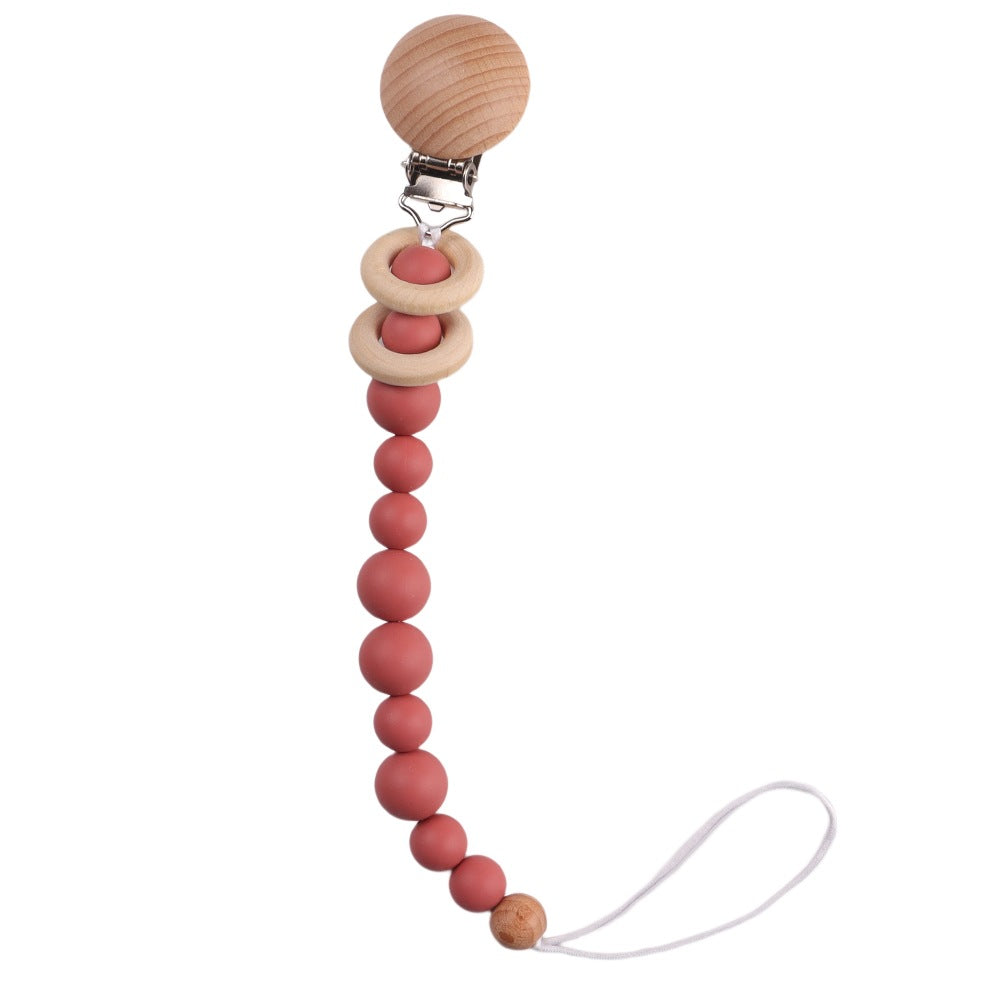 Wholesale Baby Beech Wood Clip Silicone Bead Grinding Pacifier Chain