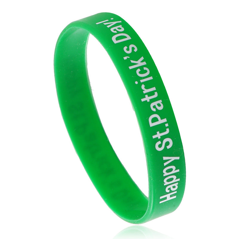 Wholesale Green Hat Festival Lucky Clover Silicone Bracelet