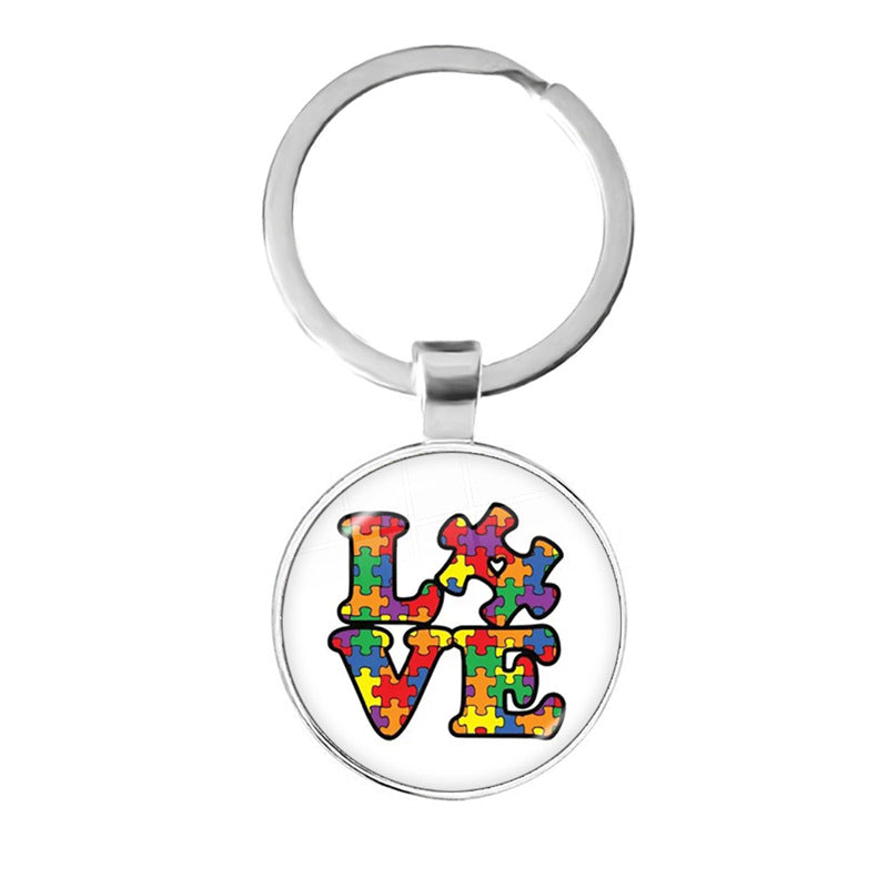 Wholesale Alloy Autism Ribbon Love Keychain