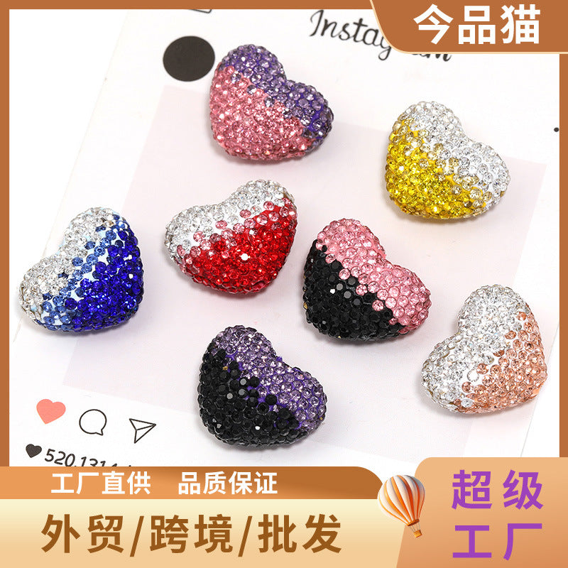 Wholesale 10pcs Love Full Diamond Colorful Splicing Soft Clay Crystal Beads