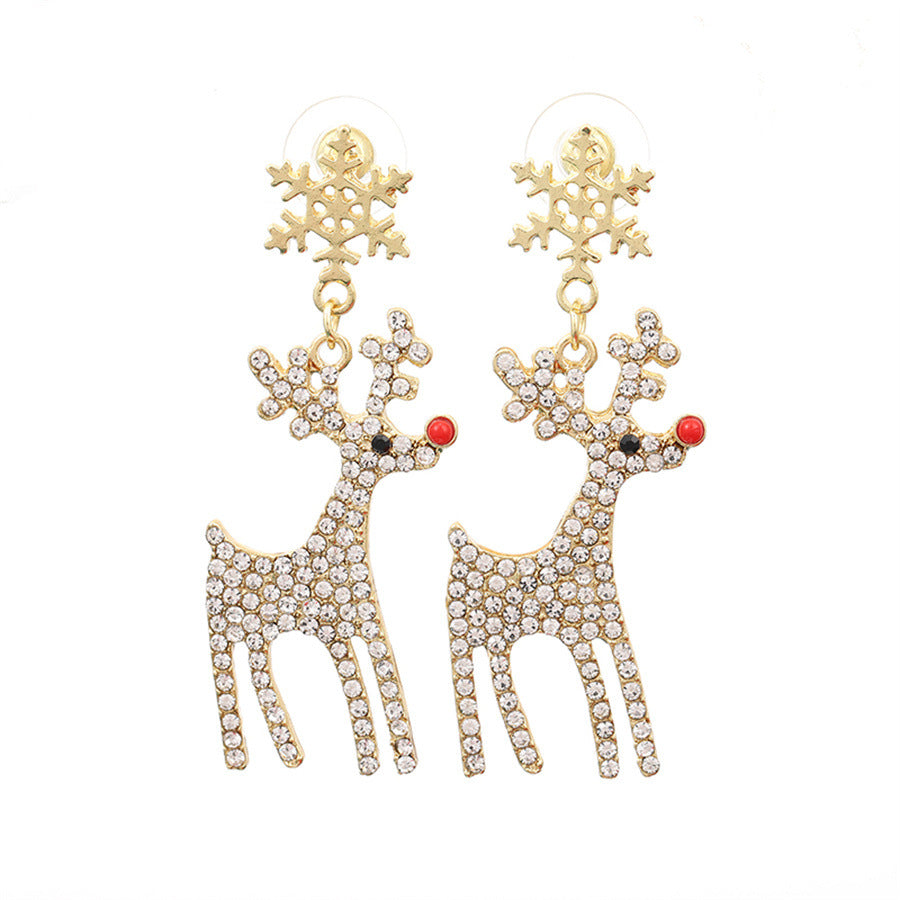 Wholesale Christmas Diamond Snow Deer Blingbling Earrings