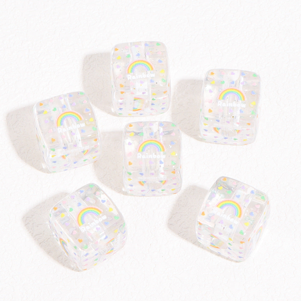 Wholesale 10pcs 14mm transparent rainbow square acrylic beads