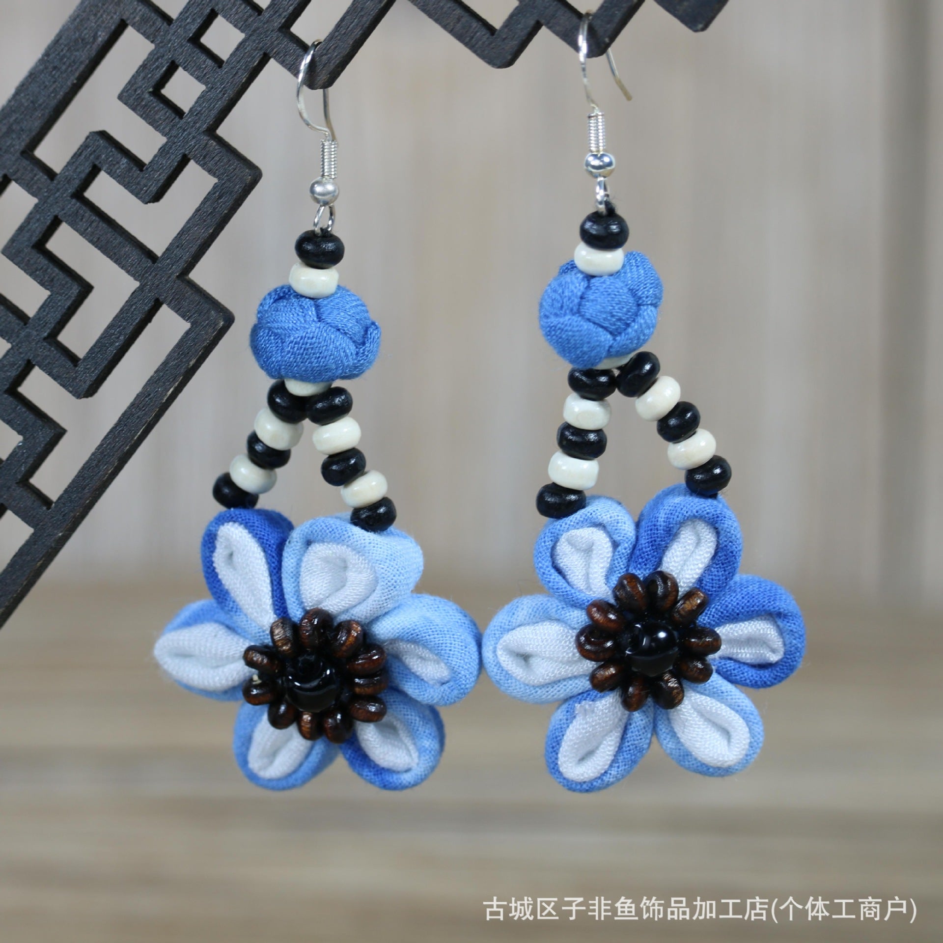 Wholesale Ethnic Style Tie-Dye Style Blue-Dyed Fabric Handmade Earrings