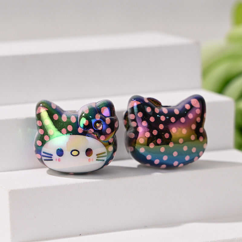 Wholesale 10pcs/pack Color-plated cute 3D cat head straight hole beads