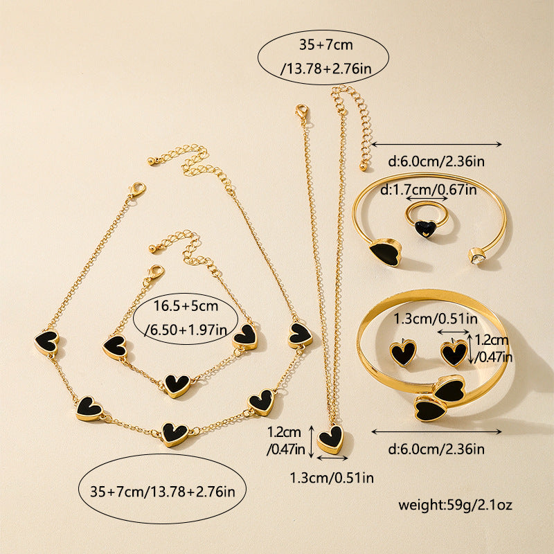 Wholesale Black Peach Heart Women Necklace Earrings Bracelet Ring Jewelry suit