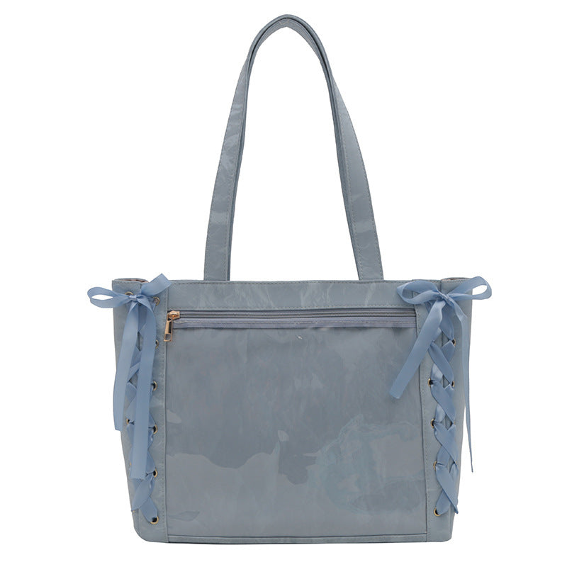 Wholesale Sweet girl two-dimensional ribbon transparent large capacity tote bag