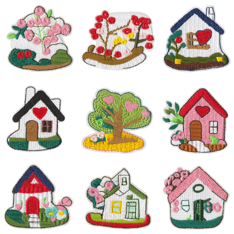 Wholesale Cartoon House Embroidered Patches Set Of 9 Trendy Iron On Sew On Applique For Doll Clothes Coats DIY Craft Gift