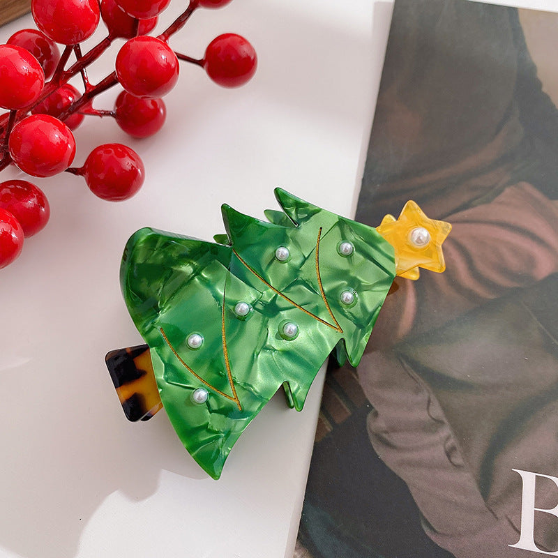 Wholesale Acetate Shark Hair Clip Christmas Bell Design Red With Pearl Decor Holiday Hair Accessory For Everyday Styling