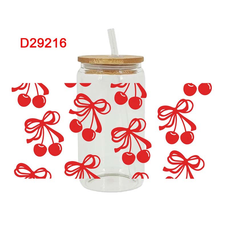 Wholesale Pink Cherry Heart 16oz Cup UV DTF Wraps