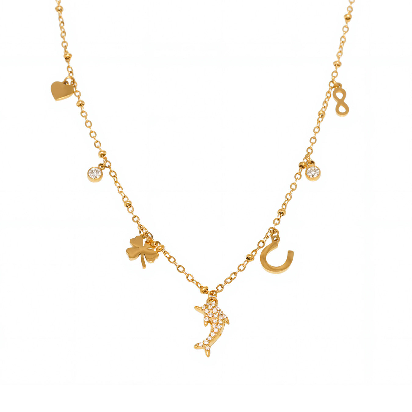 Wholesale Mystique Stainless Steel 5A Zircon Dolphin Multi-accessories Clavicle Chain Light Luxury Elegant Color-free Girls' Necklace Jewelry