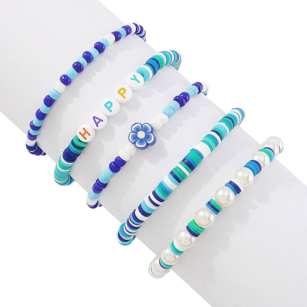 Wholesale Snowman Taichi Flower Elements Imitation Pearl Resin Alphabet Bracelet
