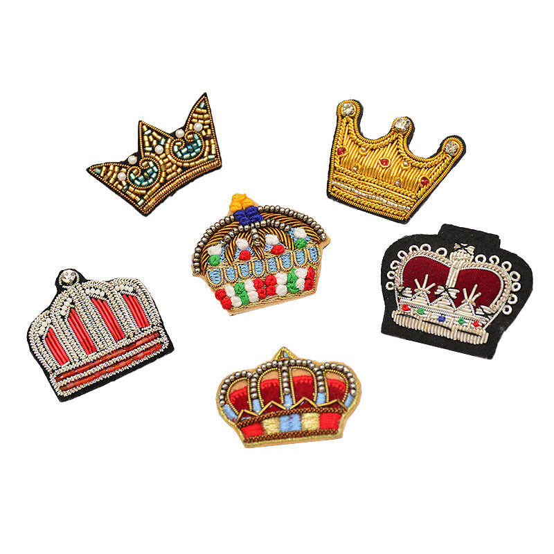Wholesale 3pcs DIY Hand Embroidered Indian Silk Three-dimensional Crown Cloth Patch Hat Clothing Accessories FS