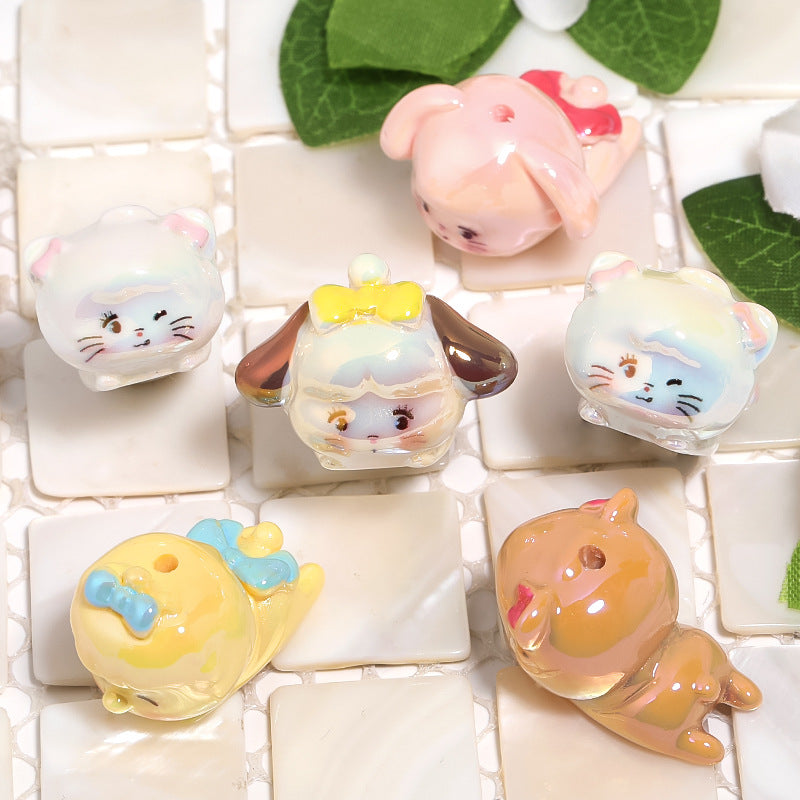 Wholesale 25pcs Plastic Doll Beads with Holes Cartoon Papa Series Kitten Beads DIY