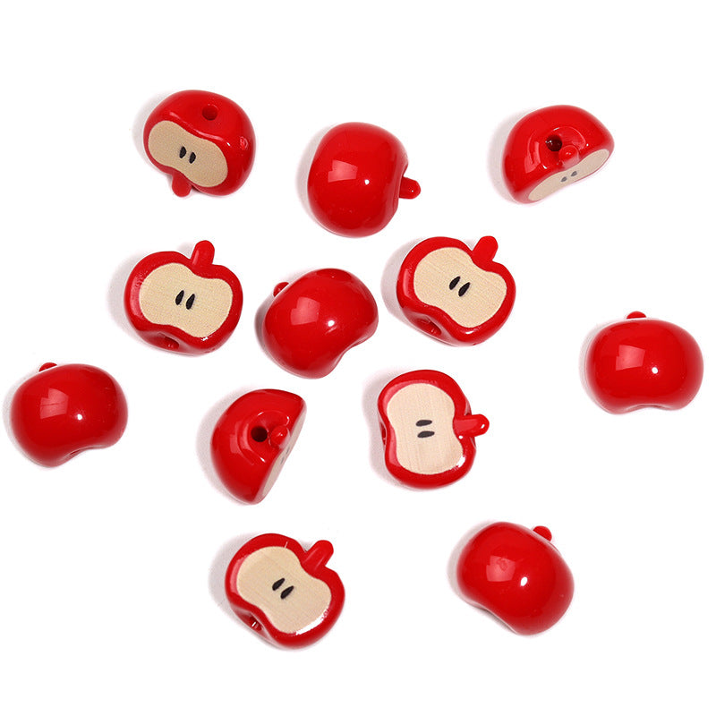 Wholesale 100pcs/pack Creative colorful three-dimensional strawberry apple fruit beaded cartoon high-value loose beads DIY mobile phone chain jewelry accessories