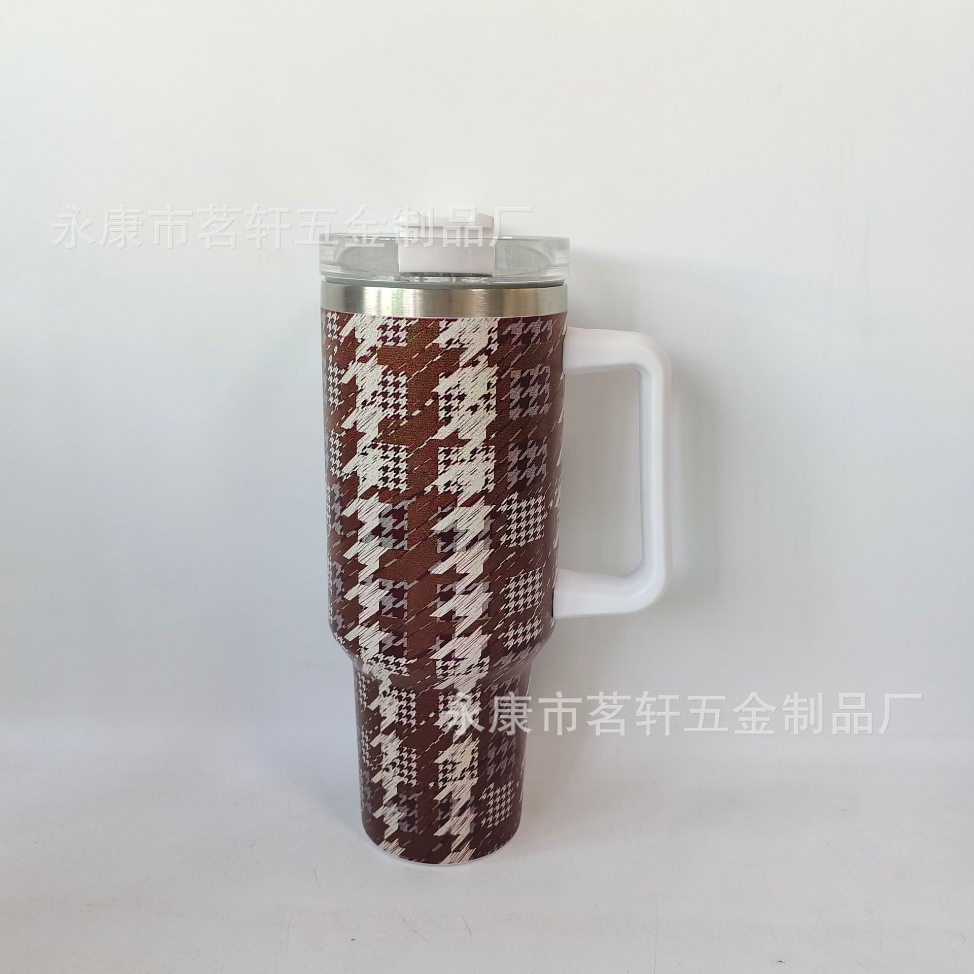 Wholesale Tumbler Houndstooth Stainless Steel Double-layer Handle Insulation 40oz Ice Cup