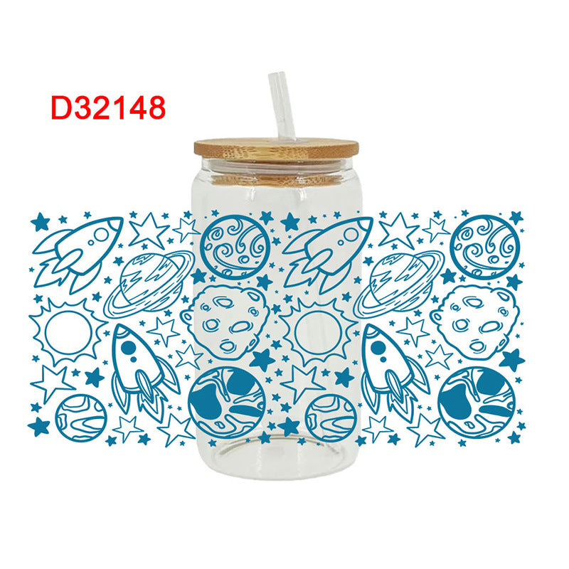 Wholesale Colorful Cartoon Alien Space 16oz Cup UV DTF Wraps