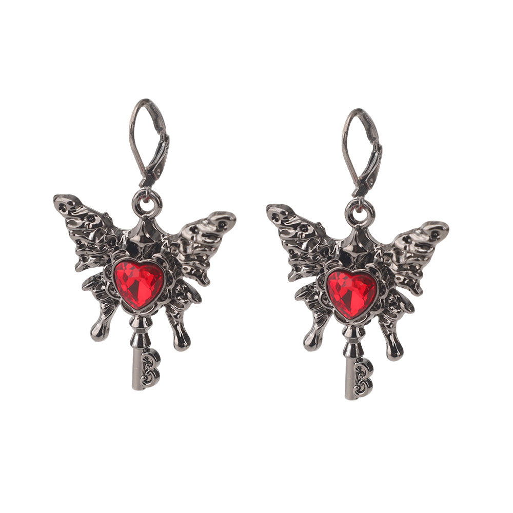 Wholesale Dark Gothic Red Love Cross Butterfly Earrings