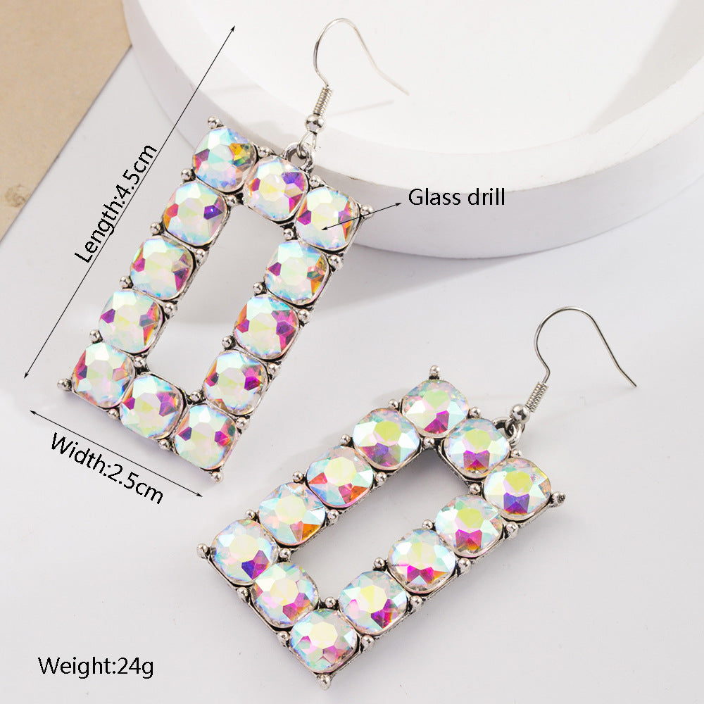 Wholesale Colored diamond exaggerated Bohemian inlaid pearl turquoise earrings