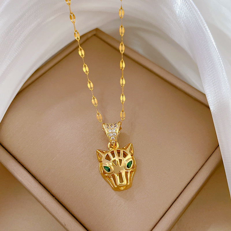 Wholesale Titanium Steel Wire Hollow Leopard Head Collarbone Necklace