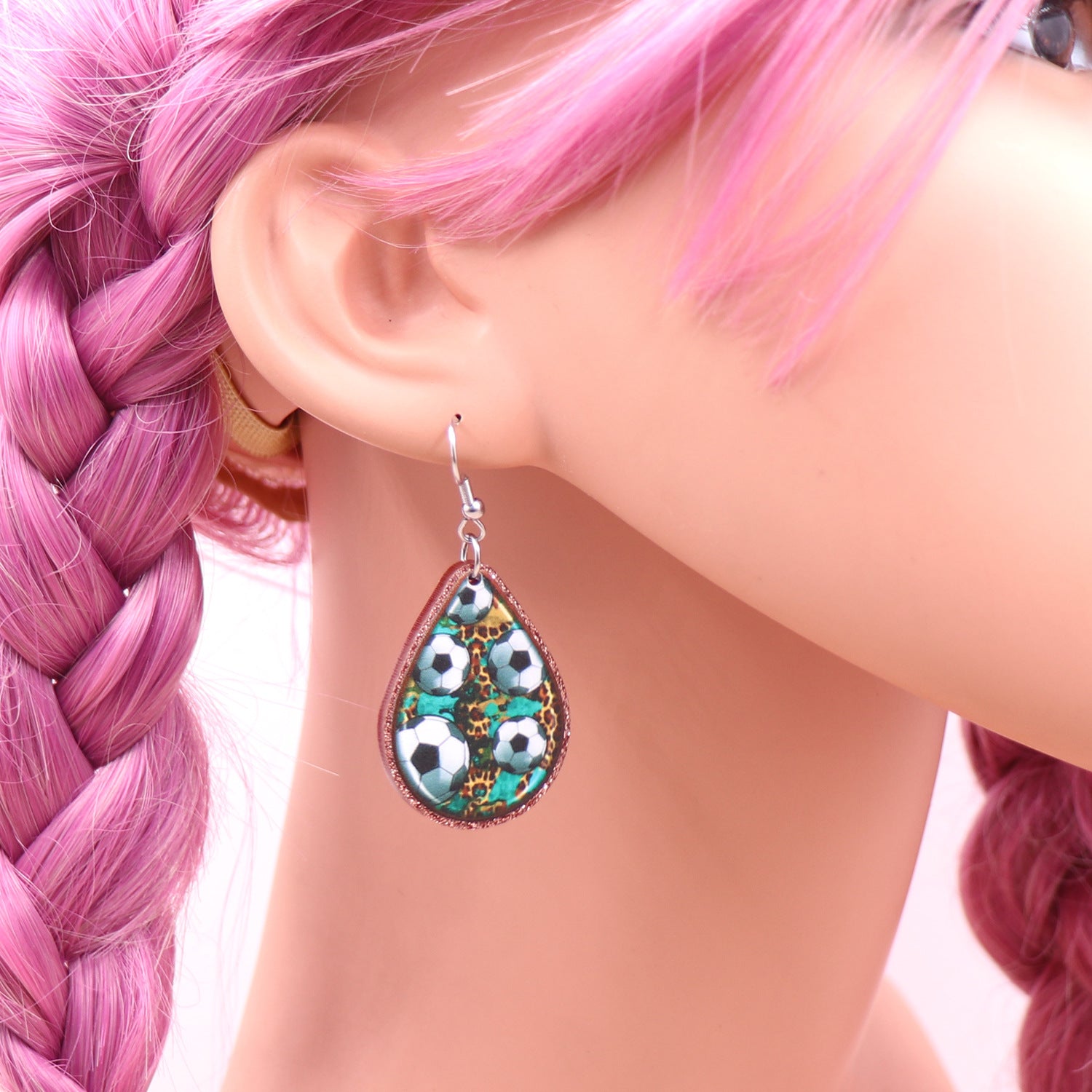 Wholesale Sports Football World Cup Cow Print Leopard Print Acrylic Earrings