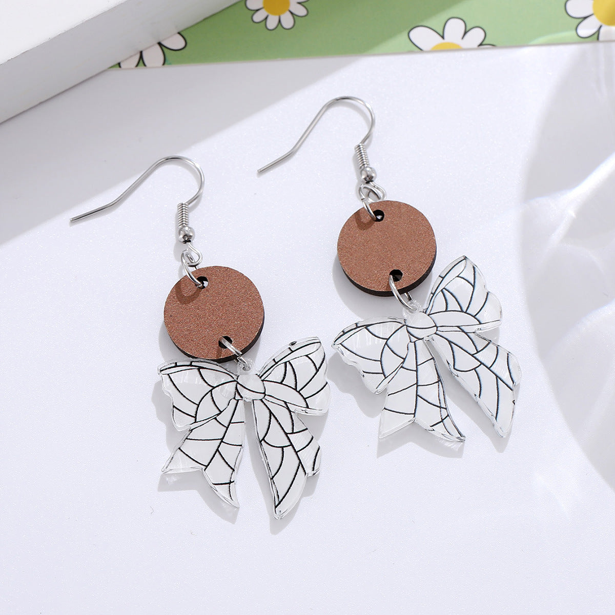 Wholesale New Sports Style Ball Bow Round Pieces Stitching Pendant Earrings Acrylic Earrings Gift