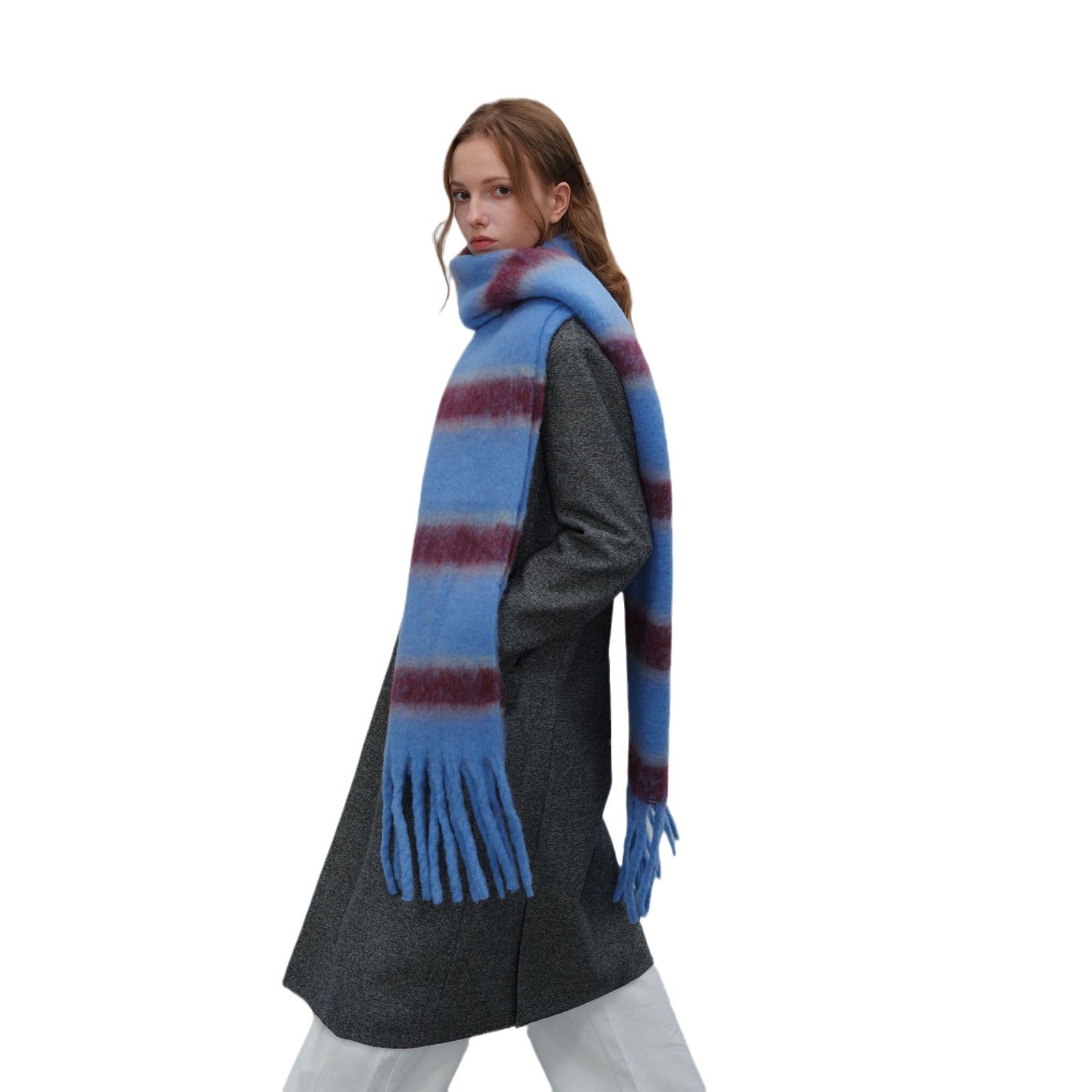 Wholesale American Simple Thickened Warm Two-color Striped Splicing Tassel Scarf
