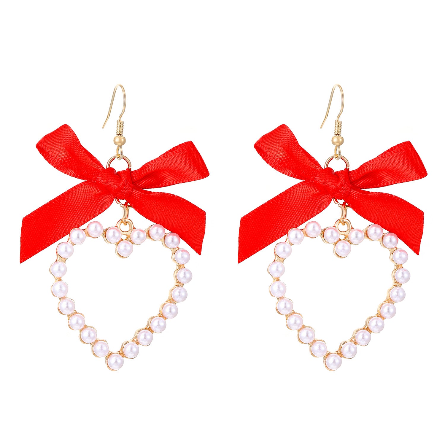 Wholesale Sweet bowknot ribbon pearl heart earrings